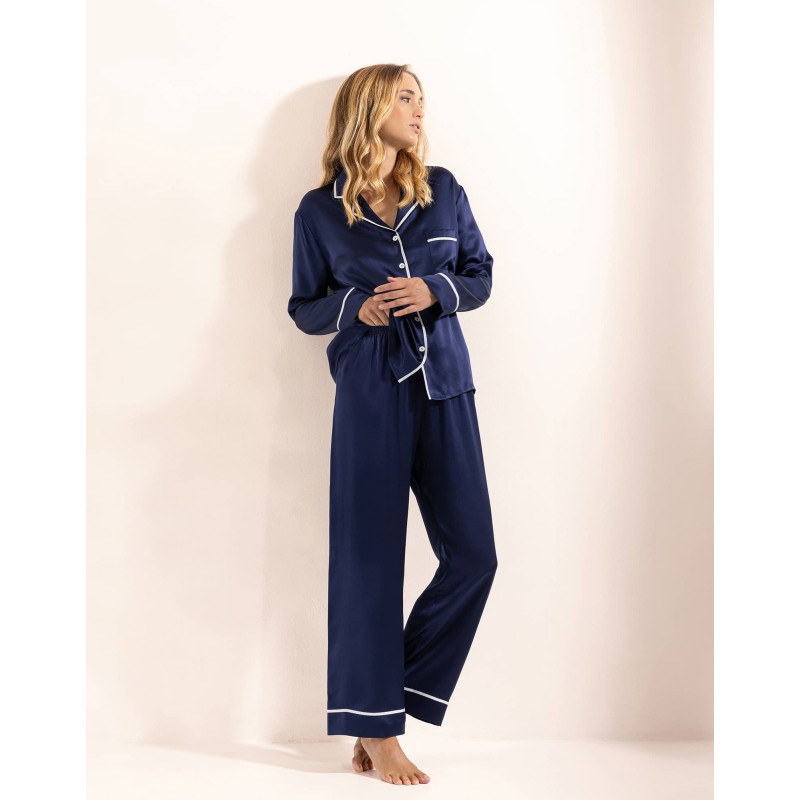 Pyjama en soie Marine | Lingerie le Chat Pyjama en soie Marine | Lingerie le Chat