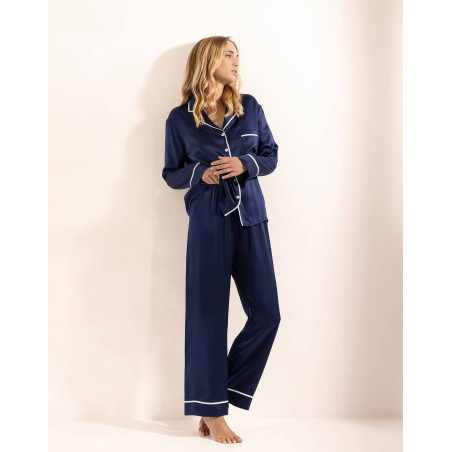 Silk Pajamas Navy Blue | Lingerie le Chat