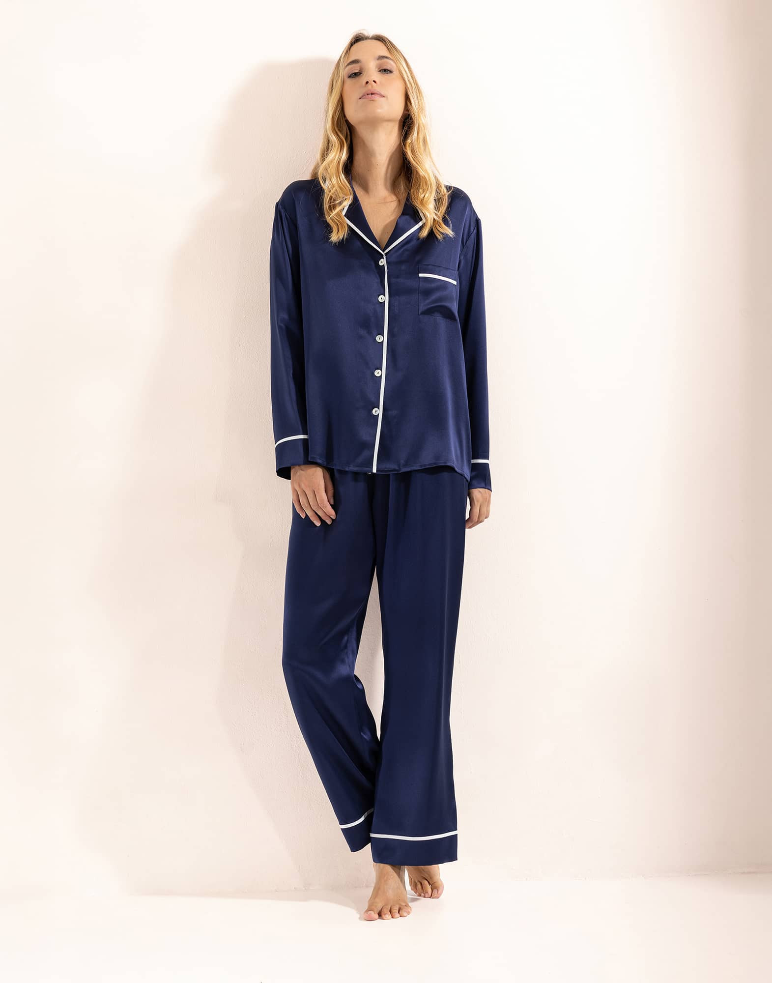 Pyjama en soie Marine | Lingerie le Chat Pyjama en soie Marine | Lingerie le Chat