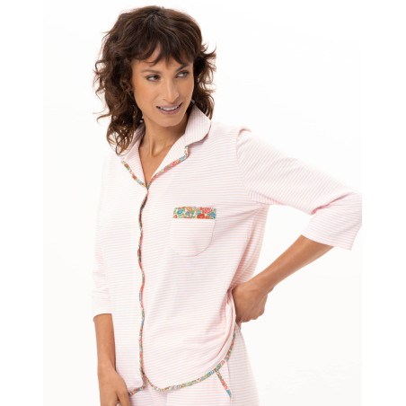 Button-Up Cotton Pyjamas GARDEN Pink | Le Chat