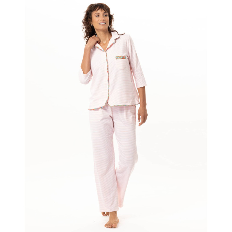 Button-Up Cotton Pyjamas GARDEN Pink | Le Chat