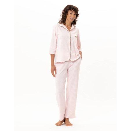 Button-Up Cotton Pyjamas GARDEN Pink | Le Chat