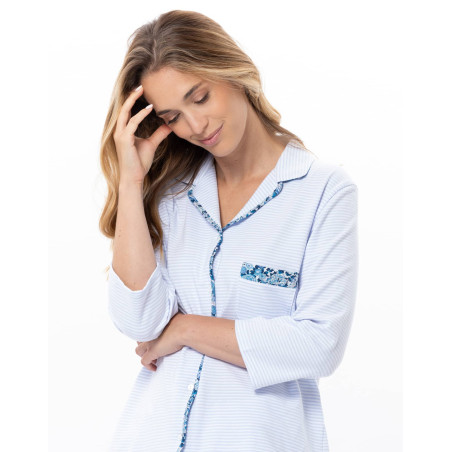 Button-Up Cotton Pyjamas GARDEN Sky | Le Chat