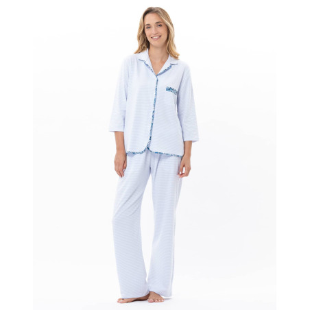 Button-Up Cotton Pyjamas GARDEN Sky | Le Chat