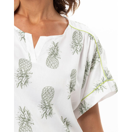 Cotton Nightdress ACAPULCO White/Green | Le Chat