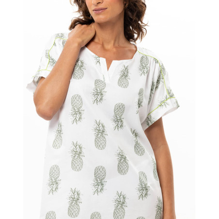 Cotton Nightdress ACAPULCO White/Green | Le Chat