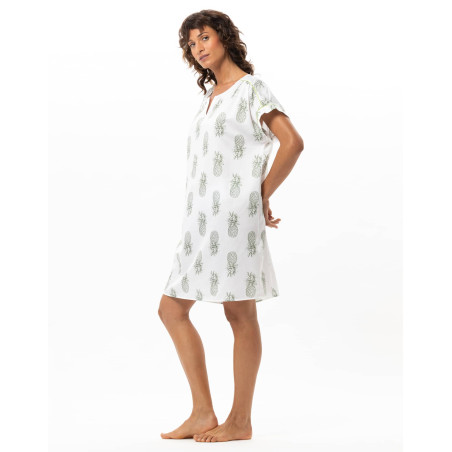 Cotton Nightdress ACAPULCO White/Green | Le Chat