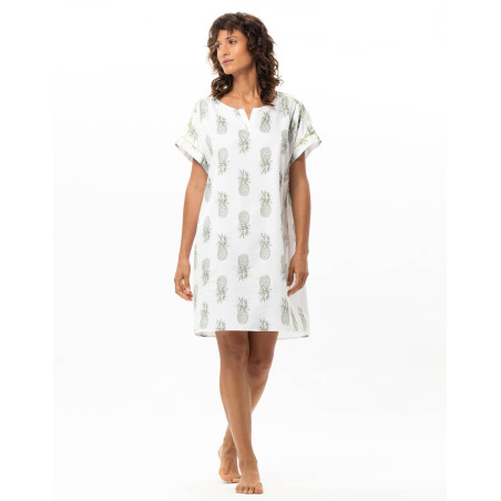Cotton Nightdress ACAPULCO White/Green | Le Chat