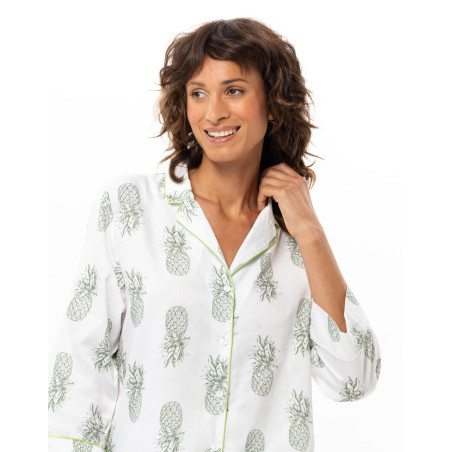 Pyjama boutonné en satin de coton ACAPULCO | Le Chat