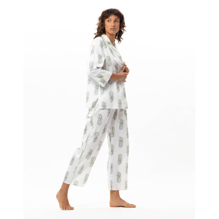 Pyjama boutonné en satin de coton ACAPULCO | Le Chat