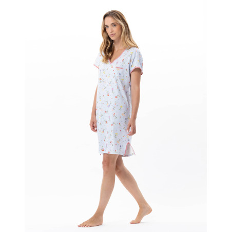 Chemise de nuit en coton DAISY Ciel | Le Chat