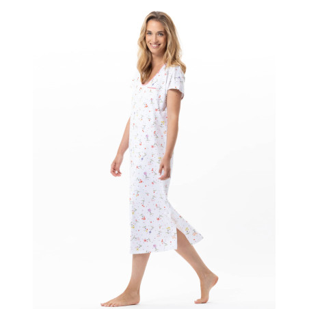 Chemise de nuit longue en coton DAISY Blanc