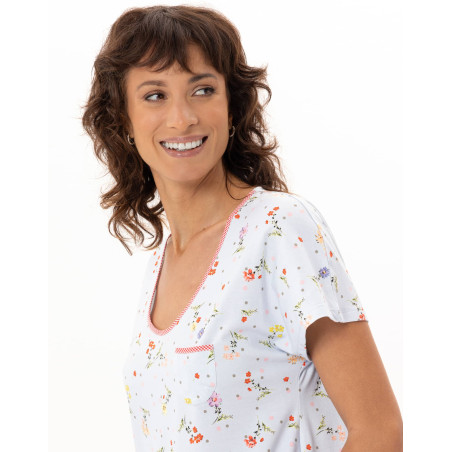 Chemise de nuit longue en coton DAISY Ciel
