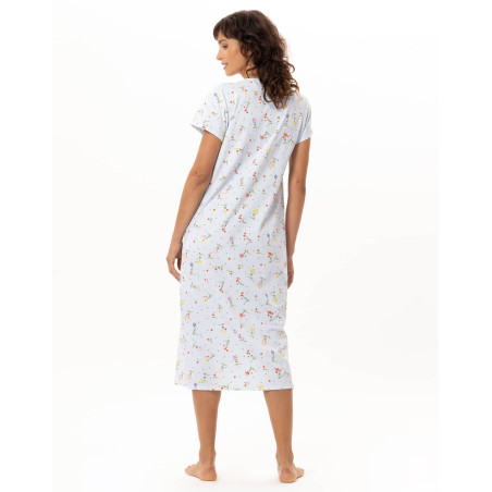 Chemise de nuit longue en coton DAISY Ciel