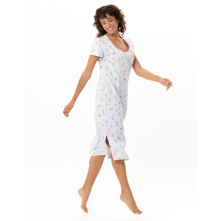 Long cotton nightdress DAYSI Sky