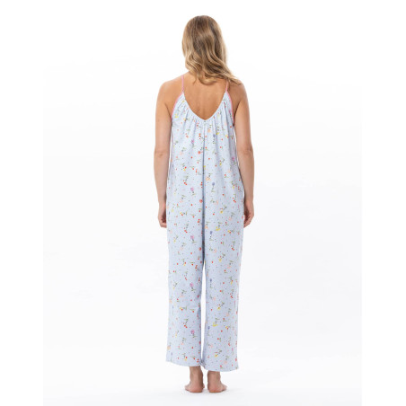 Combi pantalon en coton DAISY Ciel