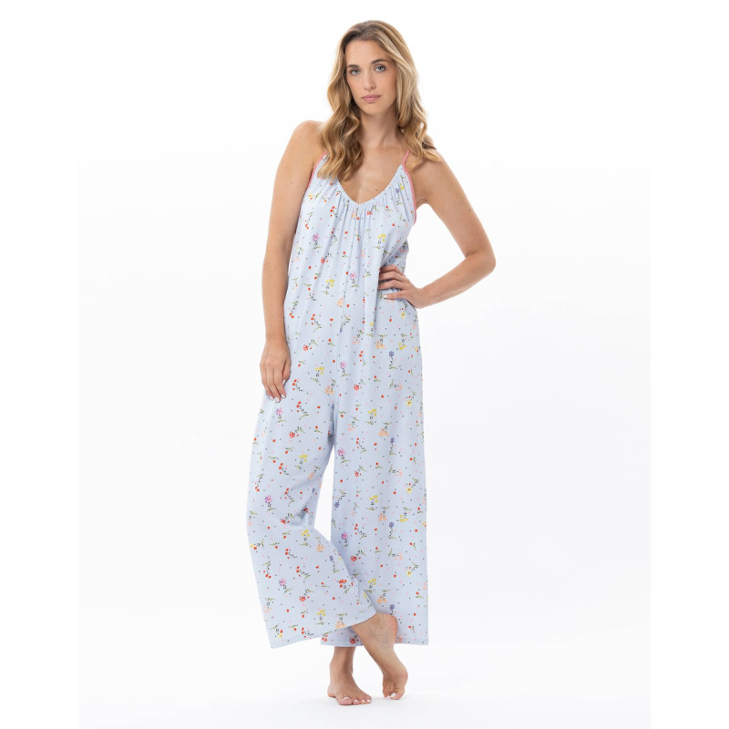 Combi pantalon en coton DAISY Ciel