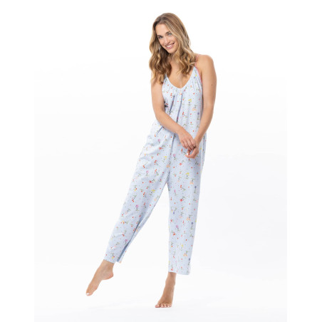 Combi pantalon en coton DAISY Ciel