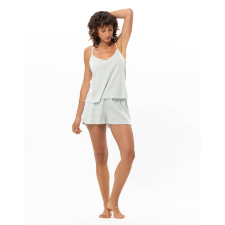 Pyjama short en coton Matcha kaki | Le Chat