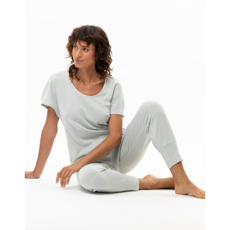 Pyjama en coton MATCHA Kaki/Blanc