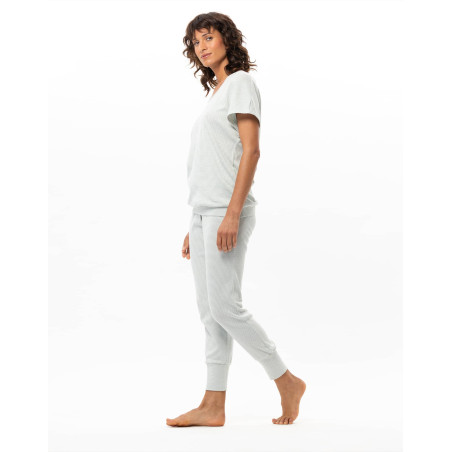 Pyjama en coton MATCHA Kaki/Blanc