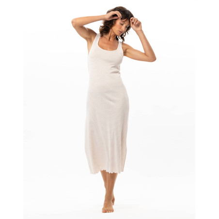 Long Cotton Nightdress MATCHA Beige | Le Chat