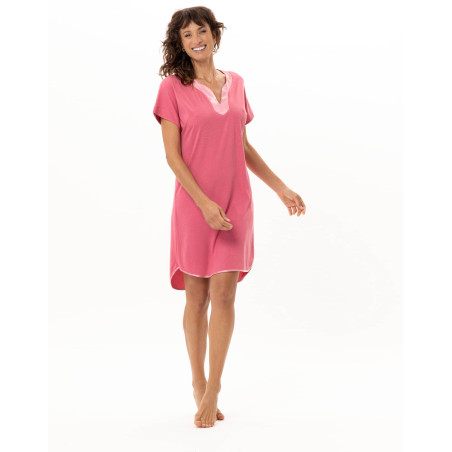 Chemise de nuit longue coton-modal MILY Fraise | Le Chat