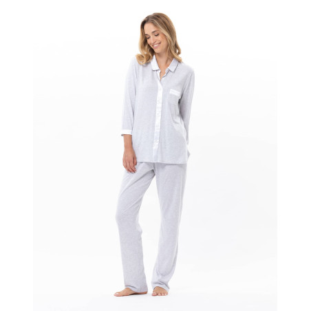 Modal Cotton Button-Up Pyjamas MILY Grey | Le Chat