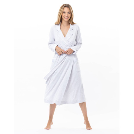 Peignoir long en coton avec finitions satinées | Le Chat