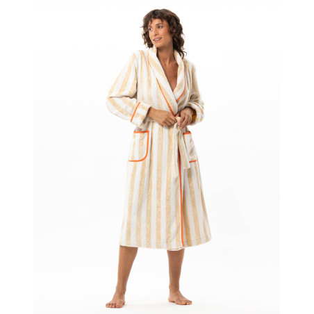 Peignoir en bouclette éponge TRANSAT Blanc / Beige