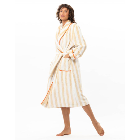 Peignoir en bouclette éponge TRANSAT Blanc / Beige