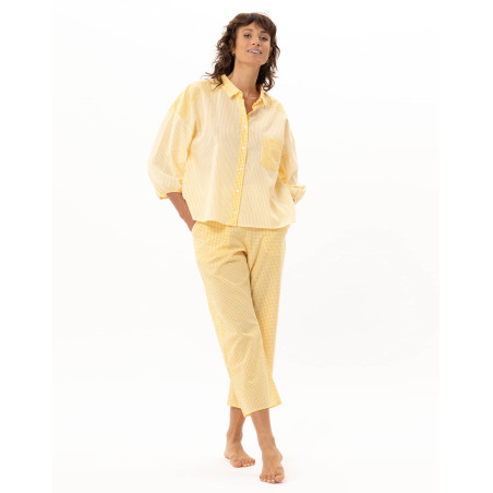 Button-up cotton pyjamas PATIO Yellow/White