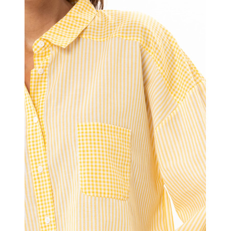 Pyjama boutonné en coton PATIO Jaune/Blanc