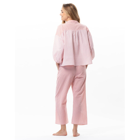 Pyjama boutonné en coton PATIO Corail/Blanc