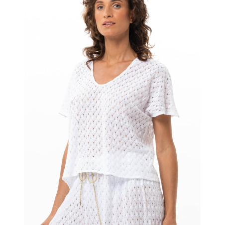 Tee-shirt maille ajourée PAILLETTE | Le Chat