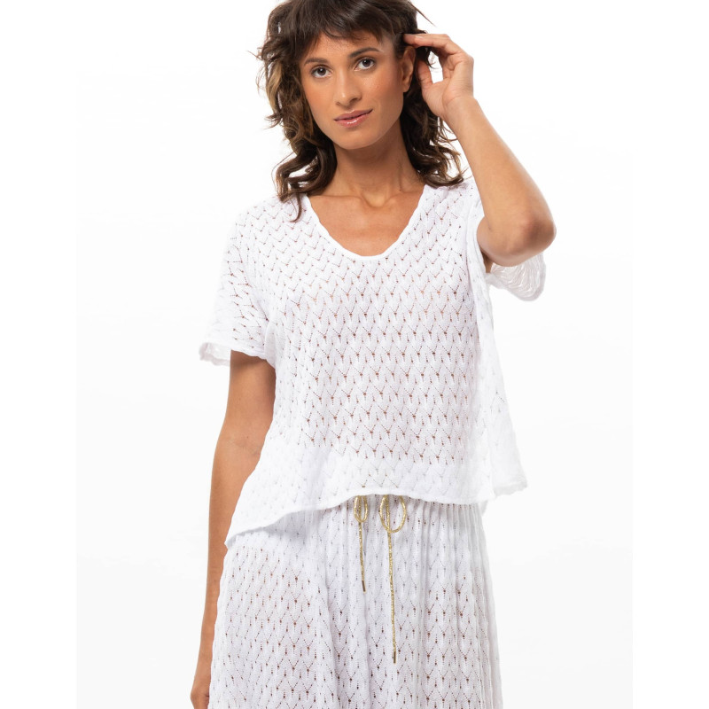 Mesh Knit Tee-Shirt in Cotton PAILLETTE | Le Chat