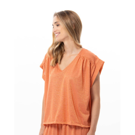 Lurex knit tee-shirt COCO Apricot | Le Chat