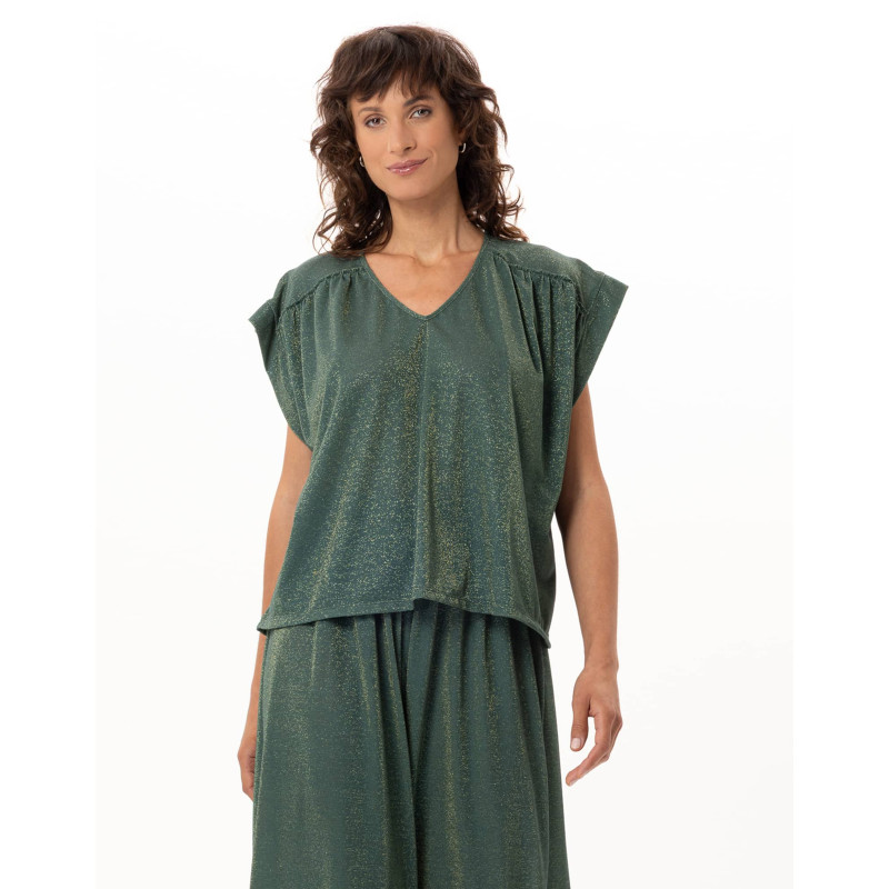 Lurex knit tee-shirt COCO Kaki | Le Chat