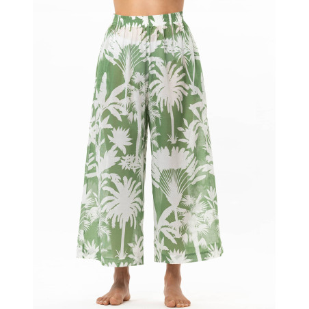 Pantalon en voile de coton BRONZETTE Feuillage