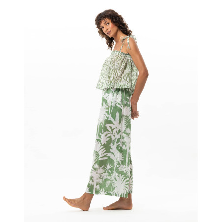 Pantalon en voile de coton BRONZETTE Feuillage
