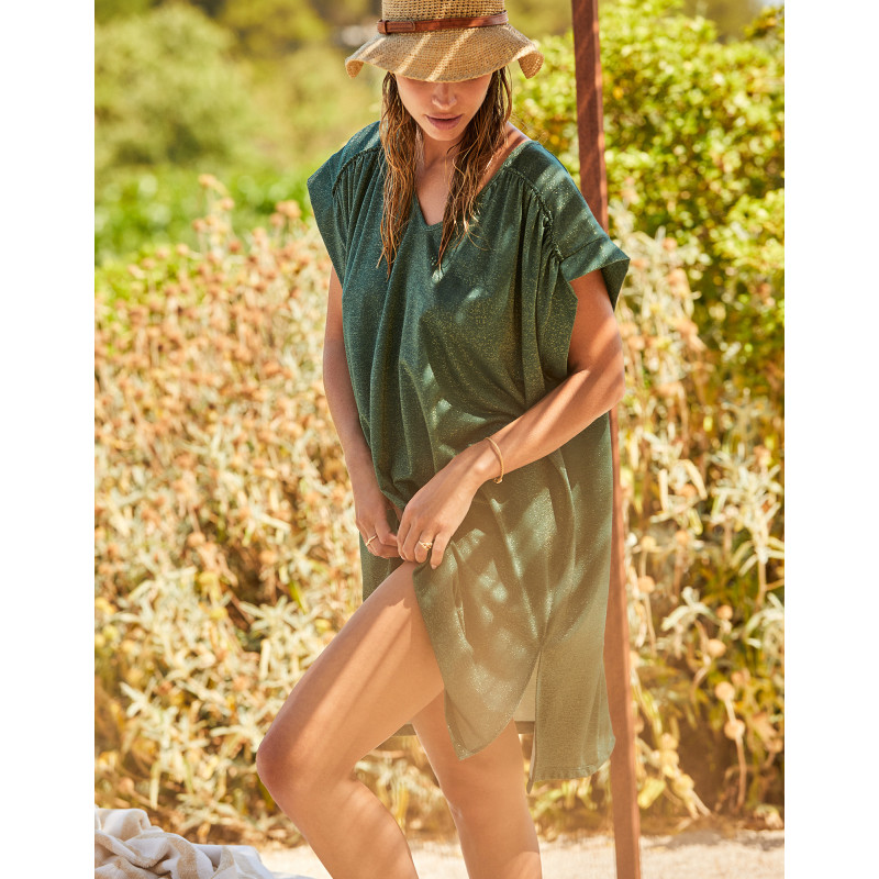 Lurex Knit Kaftan COCO Khaki | Le Chat