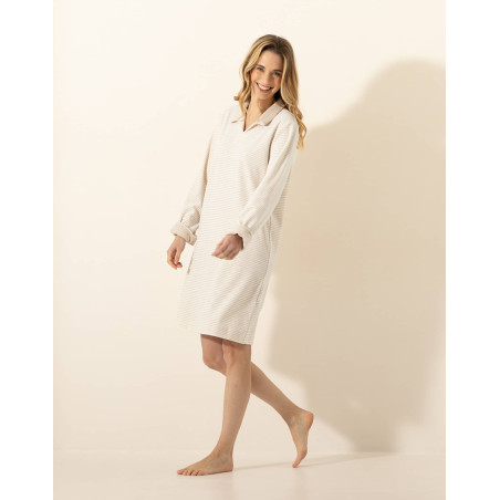 Chemise de nuit en coton PILATE 301 Beige Chine / Ecru | Le Chat