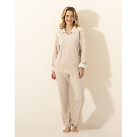 Pyjama en coton PILATE 302 Beige Chine / Ecru | Le Chat