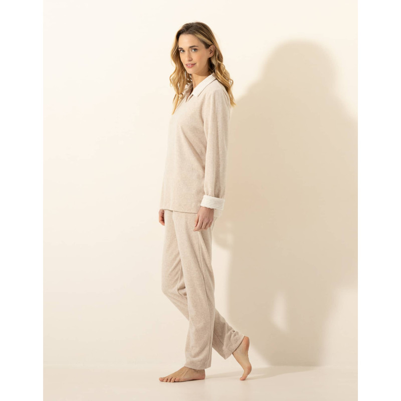 Pyjama en coton PILATE 302 Beige Chine / Ecru | Le Chat