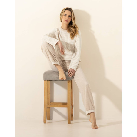 Pyjama en coton PILATE 312 Beige Chine / Ecru | Le Chat