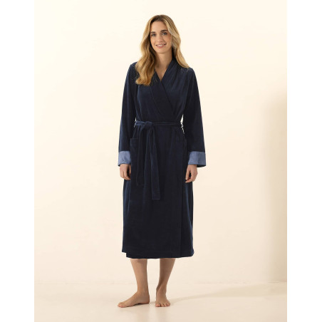 Velour Dressing gown ESSENTIEL H67A Navy | Le Chat