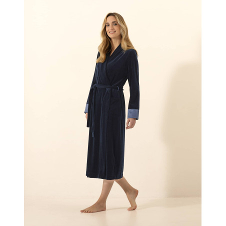 Peignoir en velours ESSENTIEL H67A Marine | Le Chat