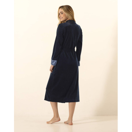 Velour Dressing gown ESSENTIEL H67A Navy | Le Chat