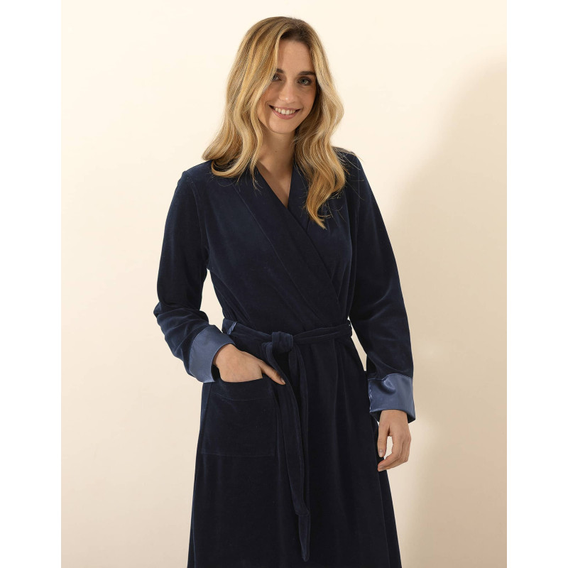 Peignoir en velours ESSENTIEL H67A Marine | Le Chat