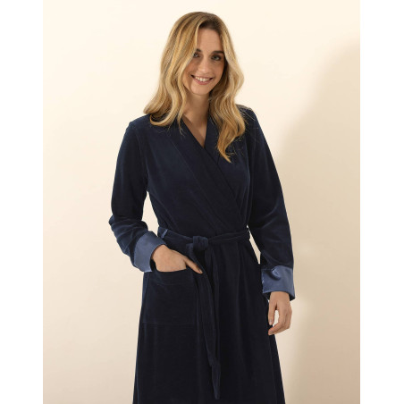 Velour Dressing gown ESSENTIEL H67A Navy | Le Chat